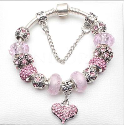 China ALLOY DIY Charm Beads Bracelet DIY Crystal Heart Bracelet For Girl Pink Bracelet for sale