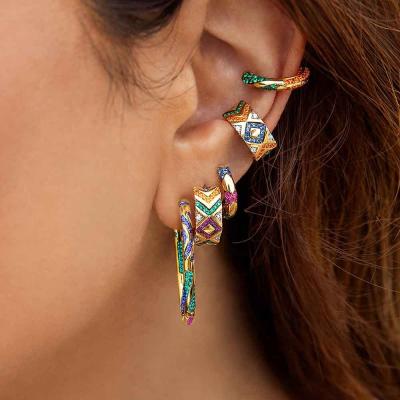 China New Fashion Ethnic Style Colorful Rhinestone Removable Earring For Women for sale