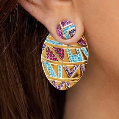 China Fashion New Style Ethnic Ethnic Asymmetrical Front-Back Earring With Rhinestone For Women for sale