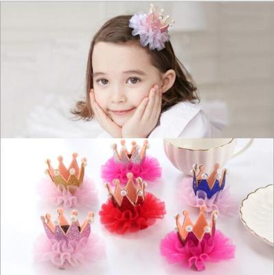 China Plastic Children's Hairpin Princess Crown Jewels Lace Pearl South Korean Baby Hair Accessories Super Fairy Jewelry. for sale