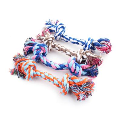 China Viable Wholesale Colorful Pet Toys Resistance Knot Cotton Rope Double Bone Molar Dog Chew Toy for sale