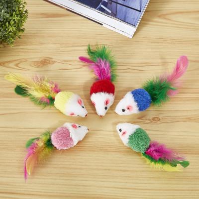 China Factory Direct Wholesale Direct Viable Plush Mouse Feather Color Toy Cat Interactive Funny Cat Toy for sale