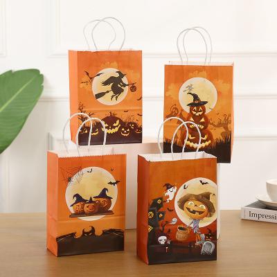 China Holiday Supply Factory Customized Halloween Gift Paper Bag Color Draw Spot Funny Pumpkin Portable Halloween Paper Bag for sale