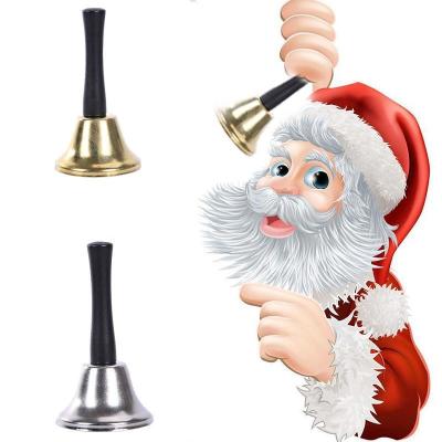 China Christmas Supplies 2022 Christmas Metal Bell Ornaments Wooden Gold Bell Handle Silver Christmas Supplies Decorations for sale