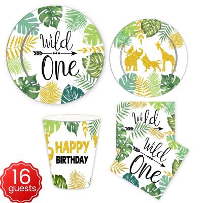 China New Design Jungle Paper Dish Dinner Party Disposable Paper Cup Disposable Dishes Paper Cup Banner Birthday Decorations for sale