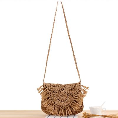 China Other Flower Straw Beach Bag For Girls Straw Bag Paper Rope Hook Woven New By Tassel for sale