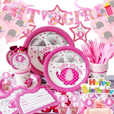 China paper & Plastics Baby Plates Banner Accessories Napkins Cup Baby Shower Tableware Set for sale