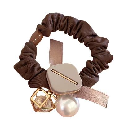 China Dress up High-quality large intestine hair ring Korean elegant temperament rough rubber band for women ponytail pearl bow ribbon hair tie for sale