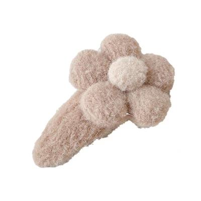 China Dress up Korean version milk coffee colored plush flower bangs card autumn and winter new children's hair accessories for sale