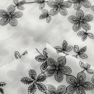 China Breathable Special Floral Organza Chiffon Embroidery Silk Embroidered Fabric For Women Dress Shirts for sale