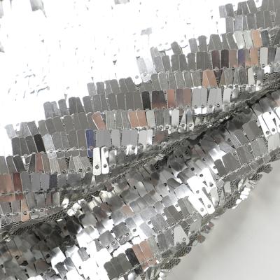 China Wholesale custom special rectangle sequin glitter silver sequin mesh fabric for clothes dress for sale