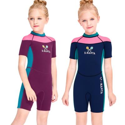 China 2021 New Children's One-piece Anti-UV Thickened Neoprene Hot 2.5MM Girls Kids Short Sleeve Wetsuit Diving Suit Swimwear for sale