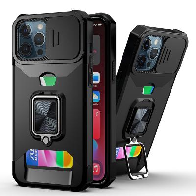 China Anti-drop/Waterproof/Shockproof Card Slot Slide Lens Protector Phone Case For iPhone 13 11 12 pro X Max XS XR Max 7 8 plus 11Pro Armor Rugged Ring Holder Cover for sale