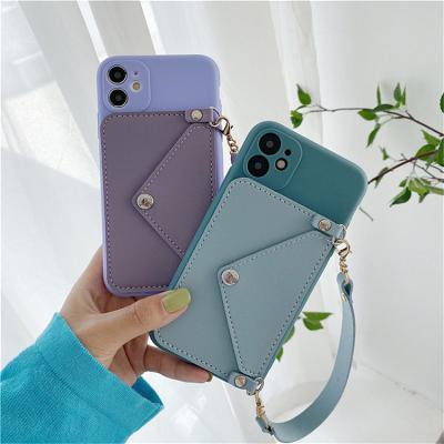 China Shockproof Layard Long Short Rope Leather Phone Case For iPhone 11 Envelope Pro Girl Smart Phone Cover Mobile Wallet Case For iPhone Case for sale