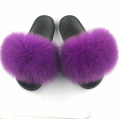 China Other nuzhen brand luxury 2021 fashion fur slippers cute fox fur sandals flat women plush shoes women for sale