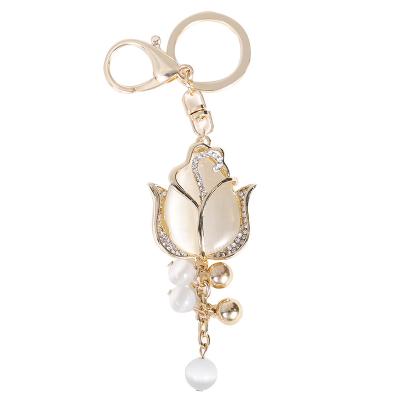 China Metal Factory New Creative Series Tulip Shape Alloy Key Chain Pendant Opal Pendant for sale