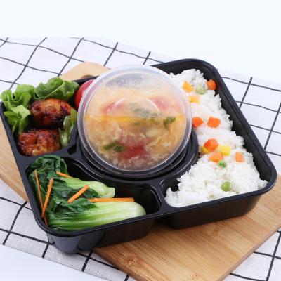 China Eco-friendly Disposable Plastic Tableware Food Container Four Compartment To Go Disposable Containers Food for sale