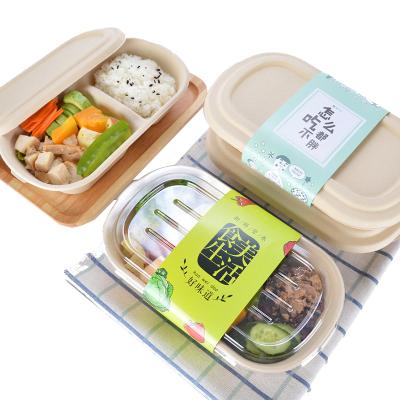 China Disposable Takeout Food Container Take Out Packaging Wheat Fiber Straw Fiber Takeout Containers Away 2 Grid Disposable Lunch Box Bento for sale