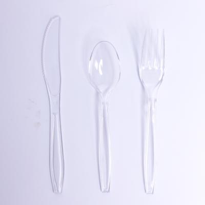 China Disposable Transparent Plastic Spoon Fork Knife Food Cutlery Household PP Cutlery Convenient Take-out Set for sale