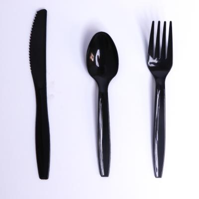 China Black PP Disposable Plastic Knife Fork Spoon Food Cutlery Household Cutlery Convenient Take-Out Set for sale