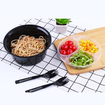 China Round Double Layer Disposable Lunch Box Microwavable Noodle Bowl Plastic Packing Container Take Out Box for sale