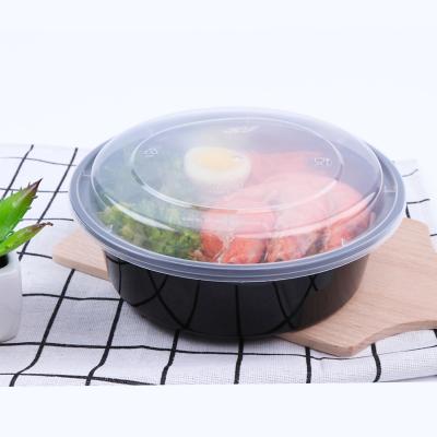 China Microwavable Black Round Outer Dish Box Plastic Disposable Packaging Container Lunch Box for sale