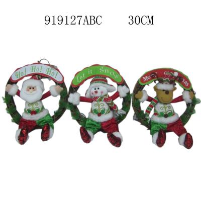 China New 30CM Fabric+cotton+wooden diameter. Christmas Wreath Christmas Decoration Ring Door Hanging Decoration for sale