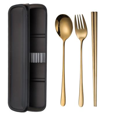 China Sustainable High Quality Outdoor 304 Korean Camping Cutlery Set Reusable Black Gold Korean Chopsticks And Spoon Set for sale