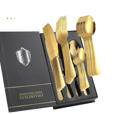 China Viable Hot Selling 24Pcs Cutlery Set Metal Stainless Steel Spoon And Fork Knife Hotel Weeding Flaware Party Set With Dinner Gift Box for sale