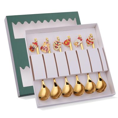 China New Design Stainless Steel 2023 Sustainable Rabbit Shape Chinese New Year Tea Spoon 6Pcs Set With Gift Box for sale