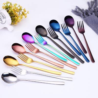 China Viable Hot Selling Flatware Black Spoon And Fork Korean Silver Gold Stainless Steel Spoon And Fork Set Black Korean for sale