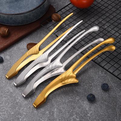 China New Design 304 Stainless Steel Stocked Korean Frying Food Serving Tongs Grill Clip Clamps Around Sharp Tips Bread Clip Food Clip Tongs for sale