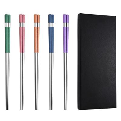 China Viable High Quality Wholesale 5 Pairs 18/10 Handle Colorful Metal Wedding Favors Chopsticks Gift Box for sale