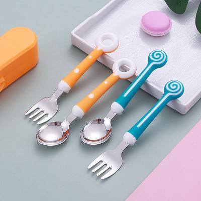 China 316L Stainless Steel Stocked Red Orange Children's Creative Design Handle Donut Spoon Case Flatware Baby Gift Box Portable Set for sale