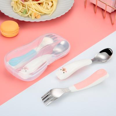 China Stocked For Kids Cute Cartoon Cat Bear Flatware 304 Stainless Steel Cutlery Set With Case Box Kids Spoon And Spoon Steel for sale