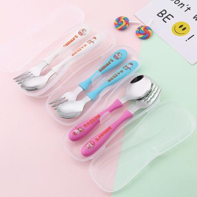 China Stocked Stainless Steel Food Grade Children's Fork And Spoon Kids Spoon And Spoon Together With Case for sale