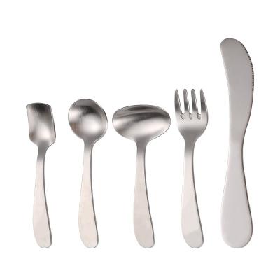 China Viable Food Grade Baby Cutlery Set Matte Oblique Handle Kindergarten Round Spoon Steak Knife Children's Tableware for sale