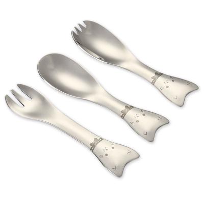 China Viable Creative Kid's Cute Cat Spoon Salad Spoon Fork Stainless Steel Fork And Spoon Set For Babies for sale