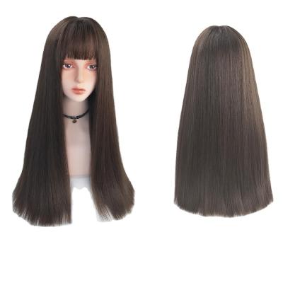 China European and American black air full upper hair female natural long headwear water wave wig full long straight hair hits medium long for sale