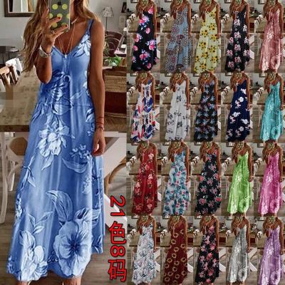 China Wholesale Hot Breathable Sexy Deep Backless Print Beach Boho Floral Sleeveless Dress for sale