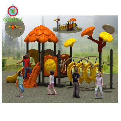 China Jinmiqi Saving Forest Theme Plastic Tree House Galvanized Pipe Outdoor Playground Slide For Kids Park for sale