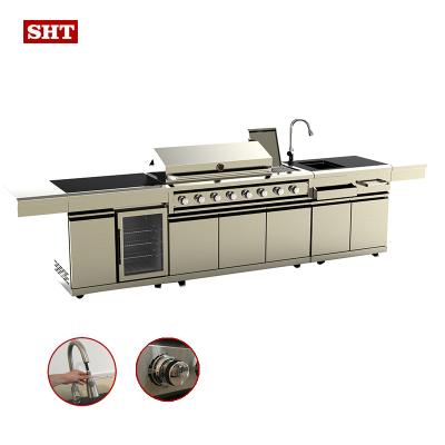 China Modern European Gas Grill Modern Barbecue Island Modular Outdoor Kitchen With Fridge for sale