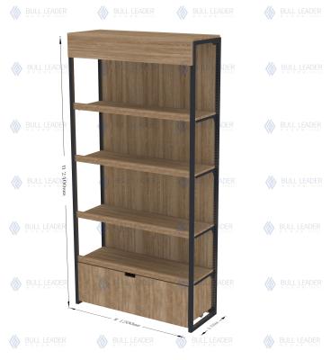 China Double Sided Wooden Rack Products Display Rack Single Sided Wall Shelving for sale