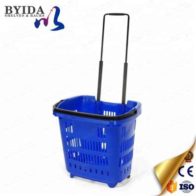 China 1) Supermarket 2)stores competitive price plastic shopping basket with wheels for sale