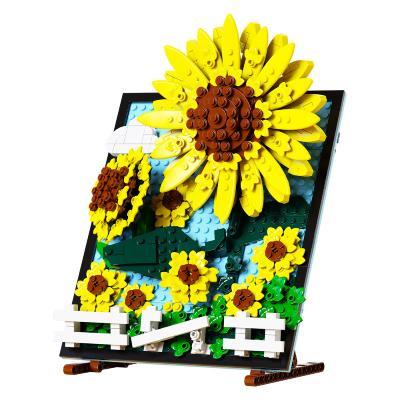 China Building Toy Qizhele Moc Artificial Flower Blocks Creative Plastic Sunflower Bouquet Pot Plant Simulation ABS DIY Building Blocks for sale