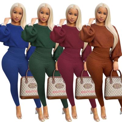 China Anti-Static Sweaters Crop Coats Jackets Women Two Piece Pant Set Tracker 2021 Knitted Sweatsuits Outfits Tracksuits 2 Piece Pant Sets for sale