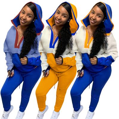 China High Quality Viable Wool Joggers Winter Hoodies Fleece Tracksuits Two Piece Women 2 Piece Pants Set Sportswear Outfits for sale