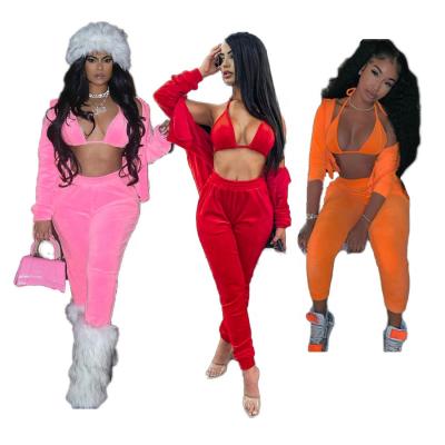 China 2021 Anti-Static Women Crop Coats Jackets Girls Fall Clothing Two Piece Pant Set 2 Piece Pants Set Velvet Tracksuits Velvet Sweatsuits for sale