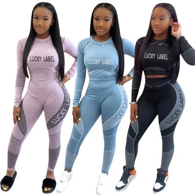 China 2020 Anti-Static Women Lucky Label Jumpsuits Two Piece Set Women 2 Piece Set Outfits Joggers Tracksuits Suits Streetwear Sets for sale