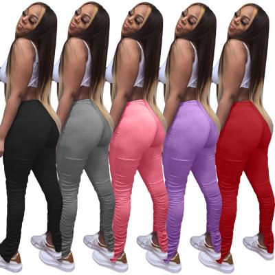 China Breathable 2020 Latest Design Stacked Pants Women High Waisted Pants Split Bottom Pile Pants Women for sale